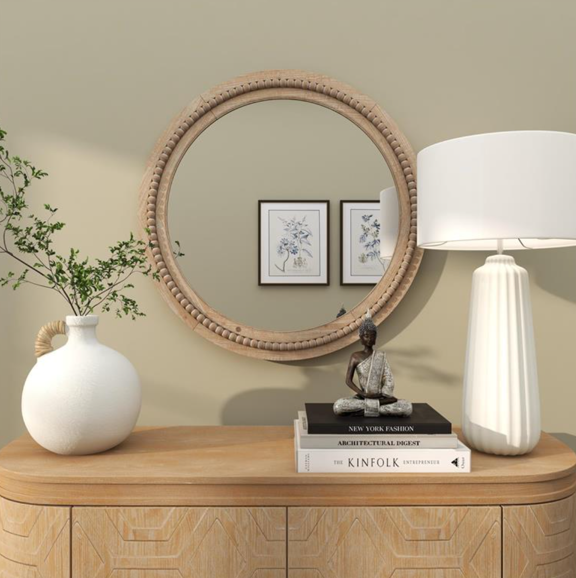 Beaded Round Mirror, The Feathered Farmhouse