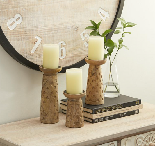 Carved Pillar Candle Holder, The Feathered Farmhouse