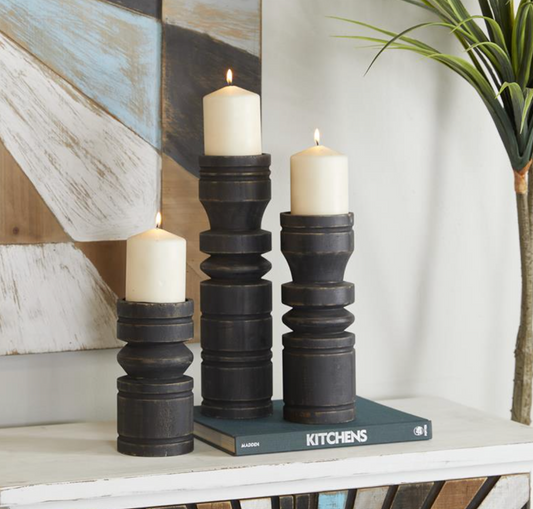 Black Wood Candle Holder, The Feathered Farmhouse