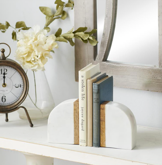 Marble + Wood Bookends, The Feathered Farmhouse