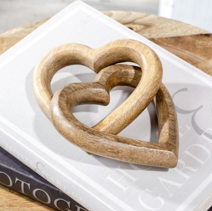Interlocking Wood Hearts, Feathered Farmhouse