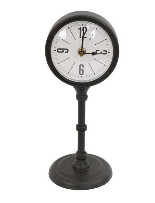 Towne Metal Pedestal Table Clock, Feathered Farmhouse