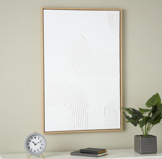 White Canvas Framed Wall Art, Feathered Farmhouse
