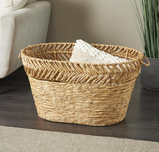 Woven Seagrass Basket, Feathered Farmhouse