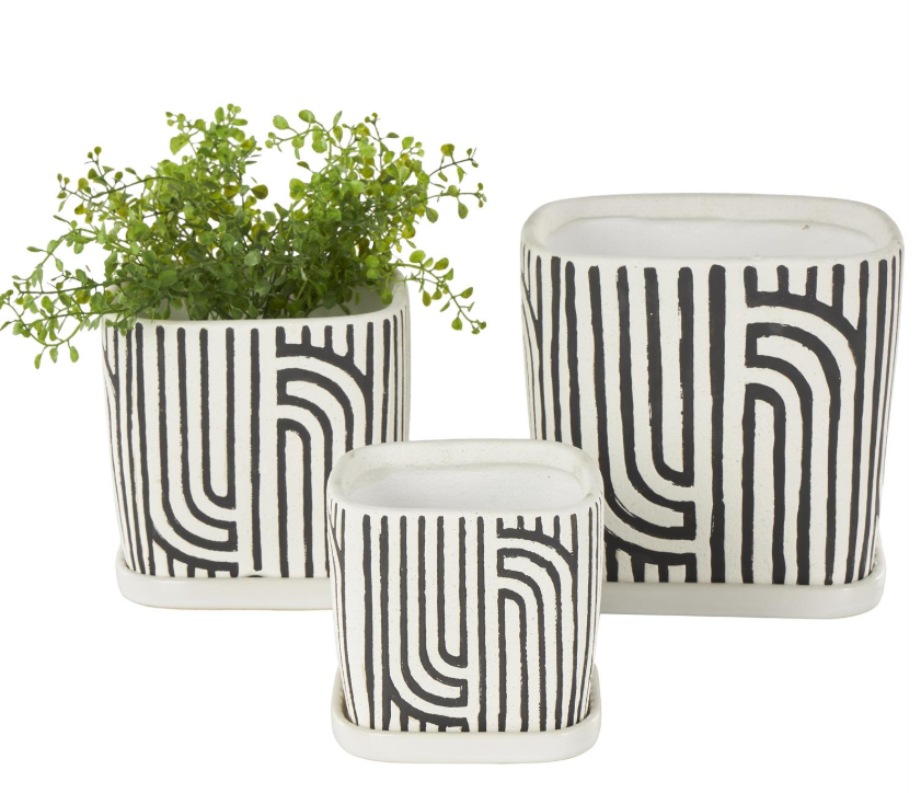 Black Geometric Pattern Planter, Feathered Farmhouse