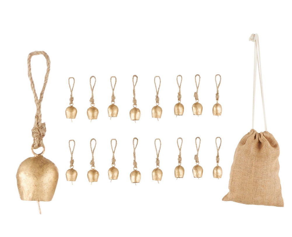 Gold Metal Tibetan Bell Set, Feathered Farmhouse