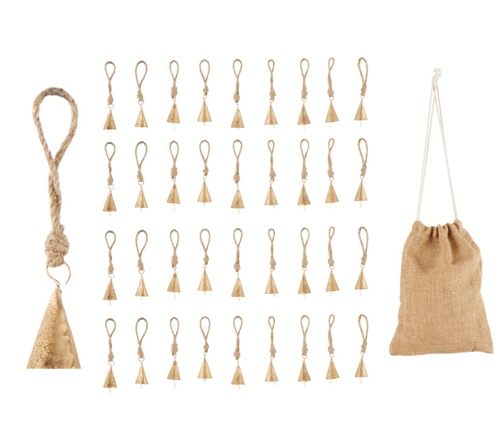Gold Metal Tibetan Bell Set, Feathered Farmhouse