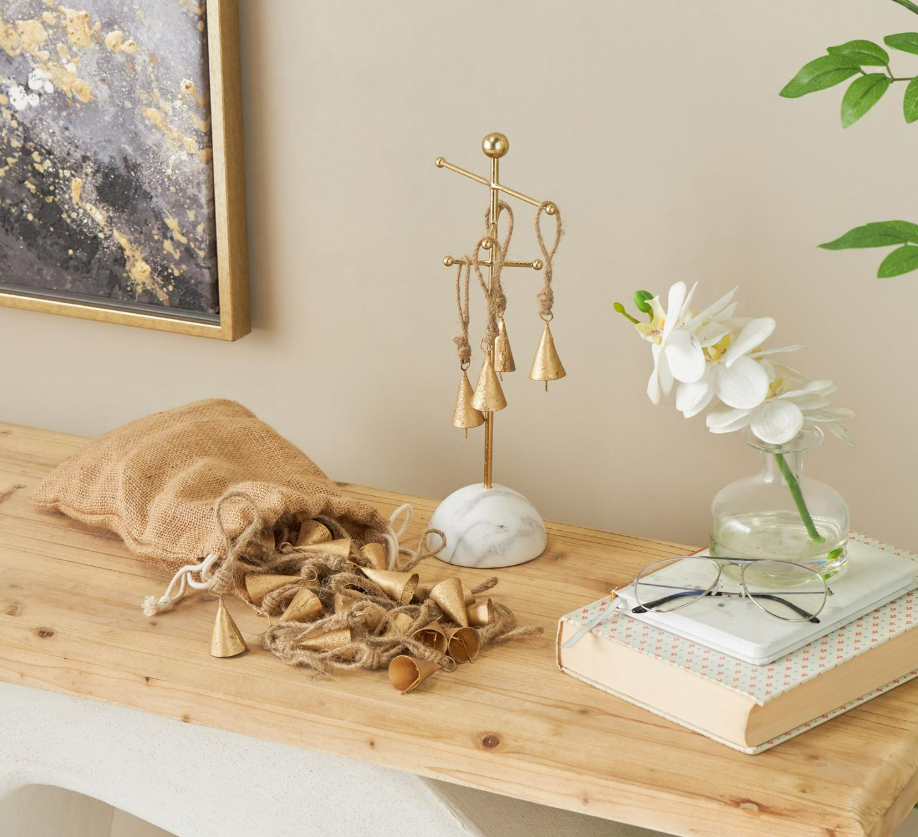 Gold Metal Tibetan Bell Set, Feathered Farmhouse