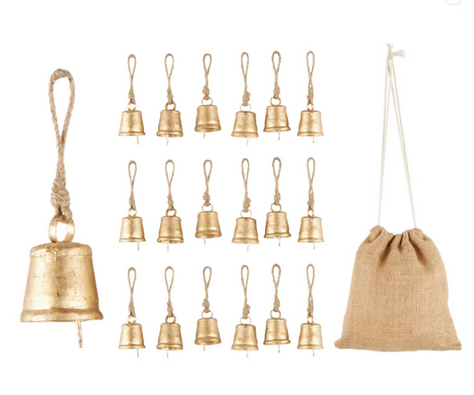 Gold Metal Tibetan Bell Set, Feathered Farmhouse
