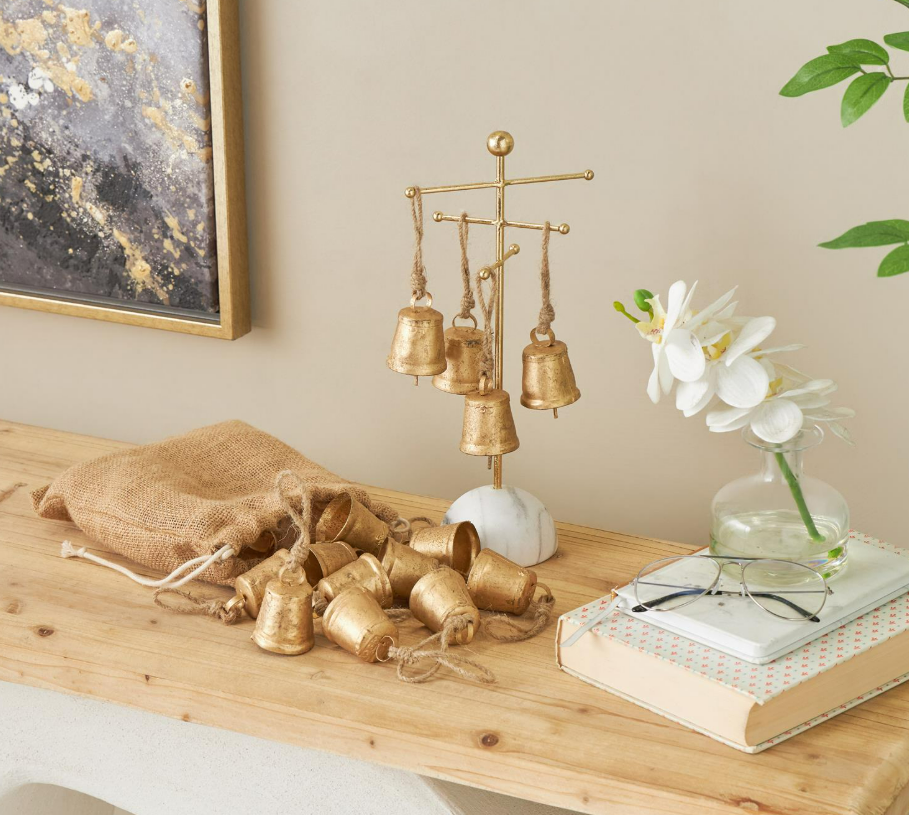 Gold Metal Tibetan Bell Set, Feathered Farmhouse