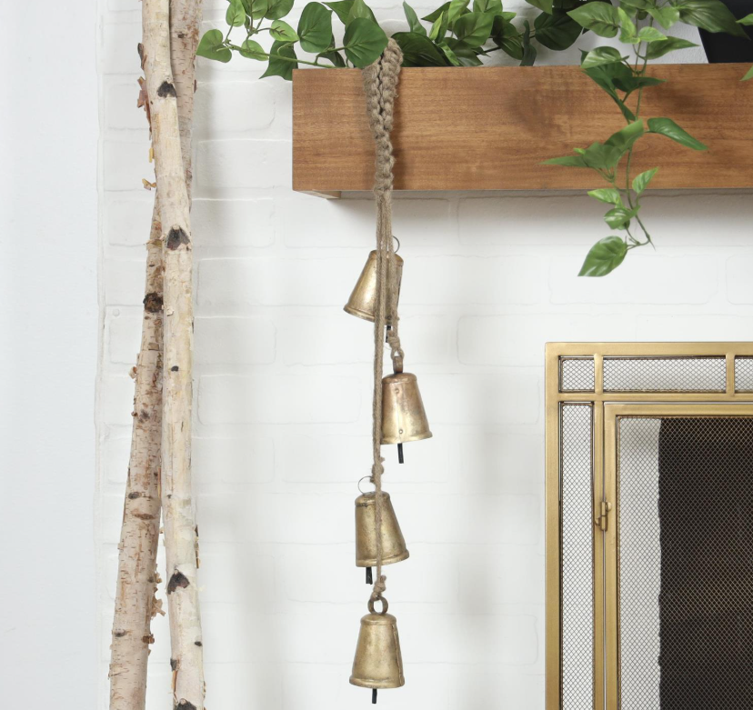 Gold Tibetan Four-Bell Cow Bells, Feathered Farmhouse