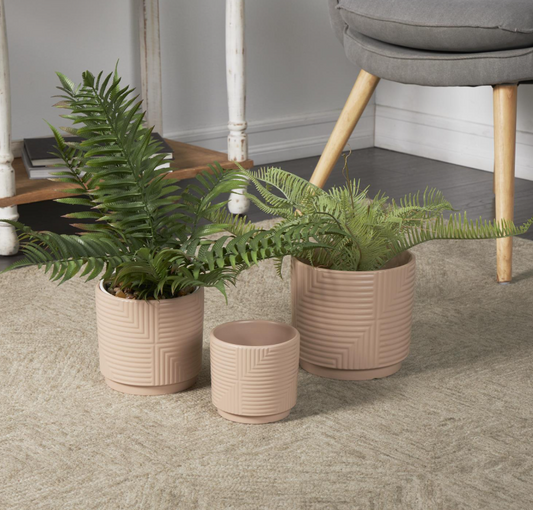 Pink Geometric Planter, Feathered Farmhouse