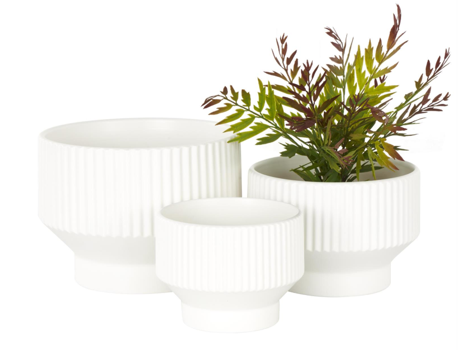 White Linear Groove Planter, Feathered Farmhouse