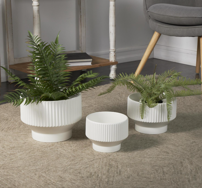 White Linear Groove Planter, Feathered Farmhouse