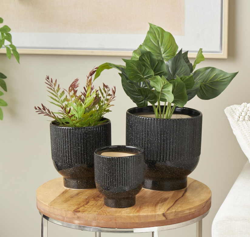 Black Speckled Planter, Feathered Farmhouse