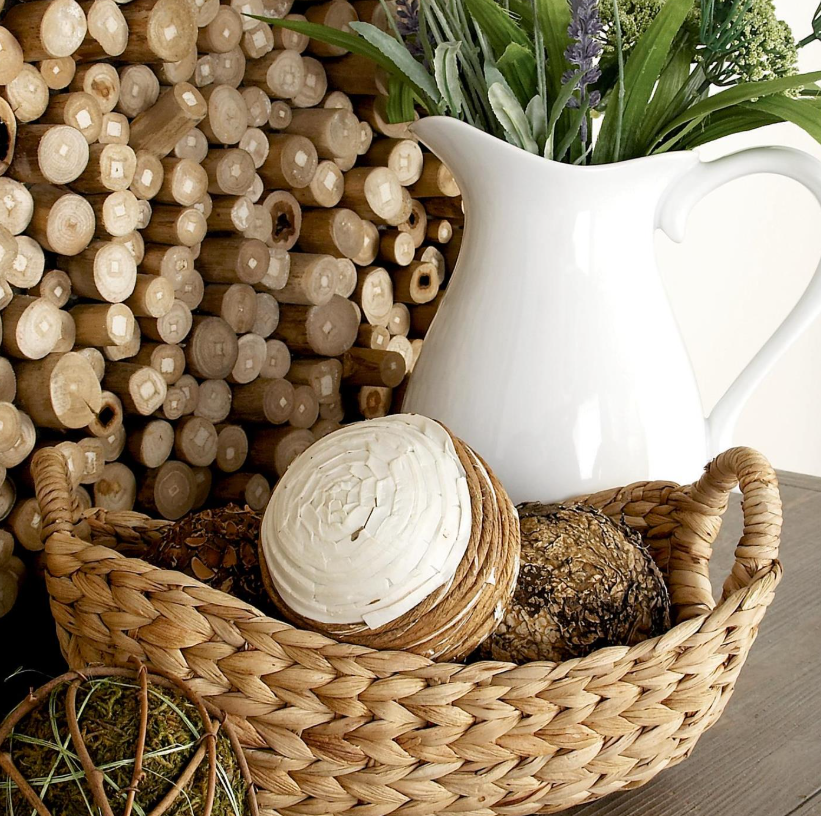 Seagrass Basket with Metal Handles, Feathered Farmhouse