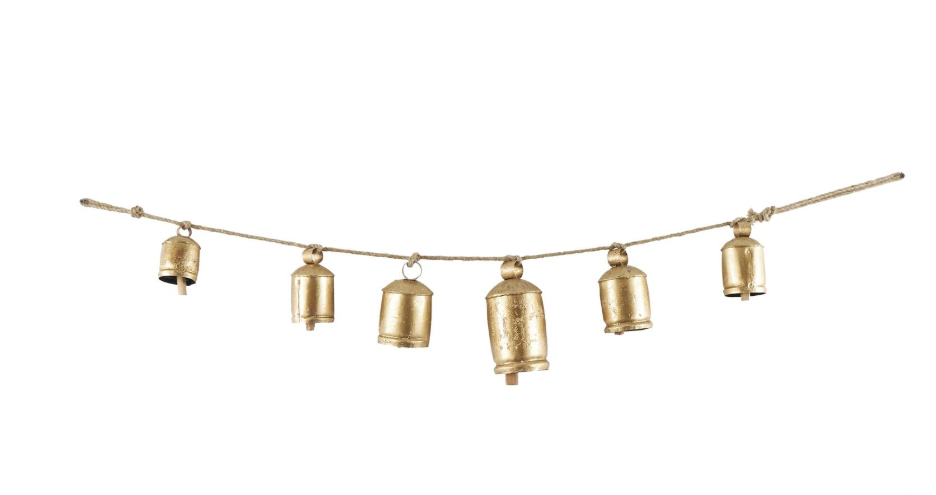 Hanging Gold Metal Bells, Feathered Farmhouse