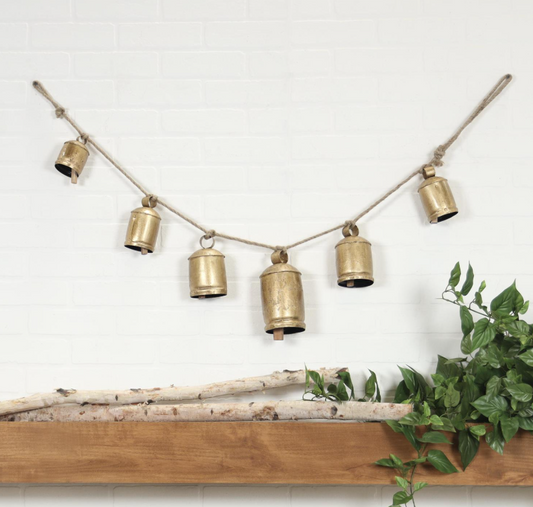 Hanging Gold Metal Bells, Feathered Farmhouse
