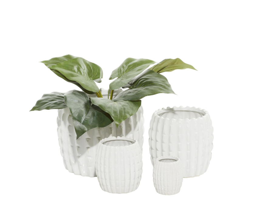 White Ribbed Planter, Feathered Farmhouse