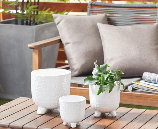 White Ceramic Planter, Feathered Farmhouse