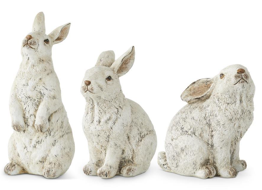 Gray Resin Bunnies, Feathered Farmhouse