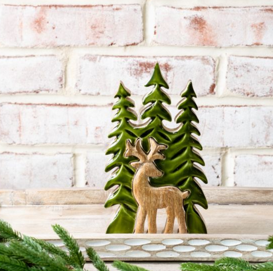 Wood Trees with Cut Deer, Feathered Farmhouse
