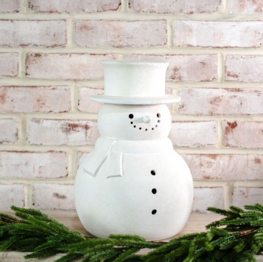 White Terracotta Snowman, Feathered Farmhouse