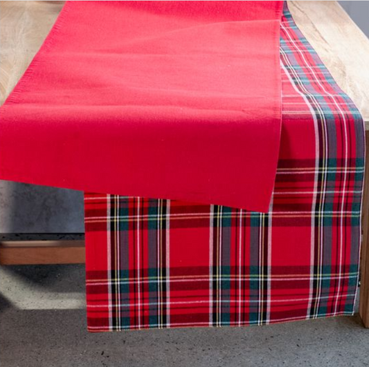 Tartan Plaid/Red Reversible Table Runner, Feathered Farmhouse