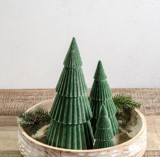 Green Velvet Flocked Trees, Feathered Farmhouse