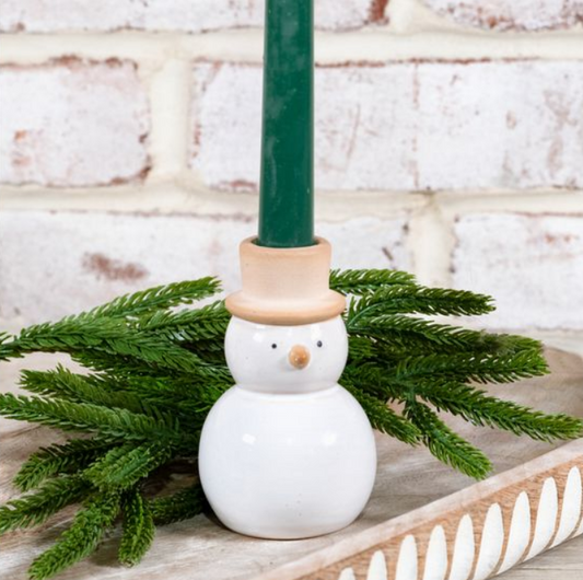 Snowman Taper Holder, Feathered Farmhouse