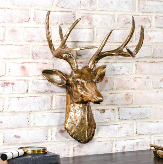 Antique Gold Deer Head, Feathered Farmhouse
