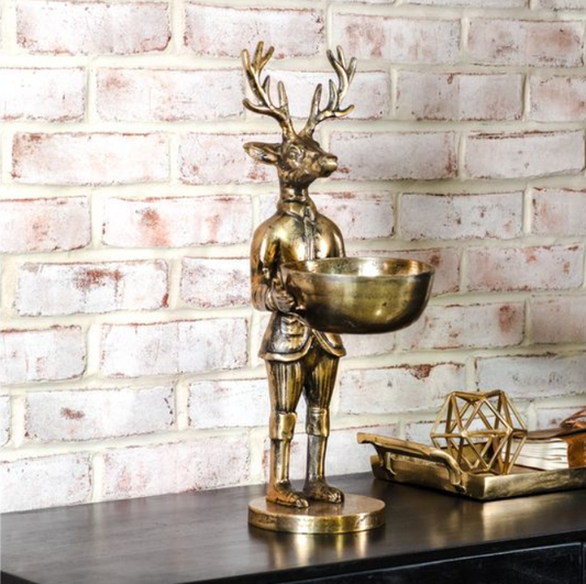 Gold Deer with Bowl, Feathered Farmhouse
