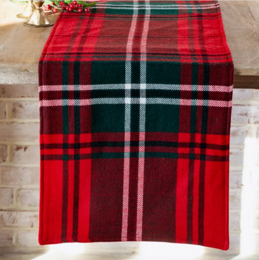 Red Tartan Table Runner, Feathered Farmhouse