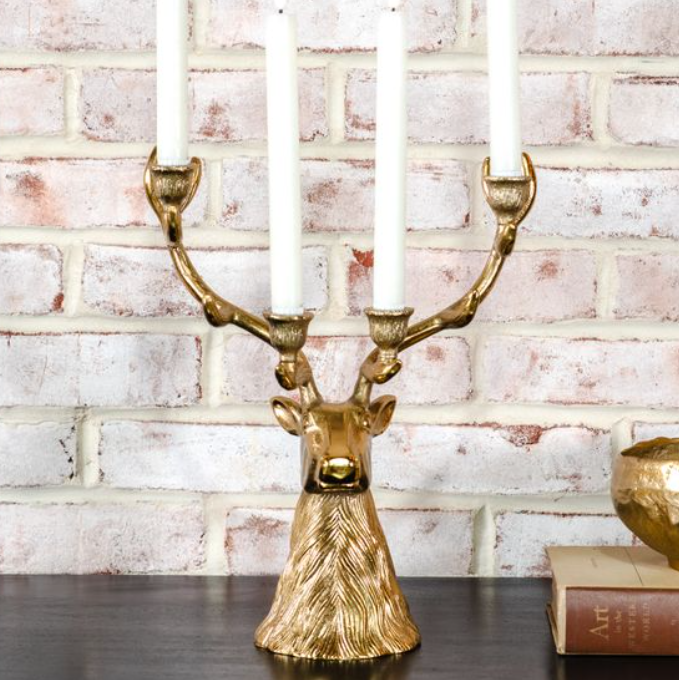 Gold Deer Candelabra, Feathered Farmhouse
