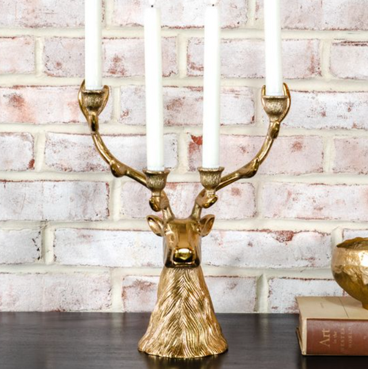 Gold Deer Candelabra, Feathered Farmhouse