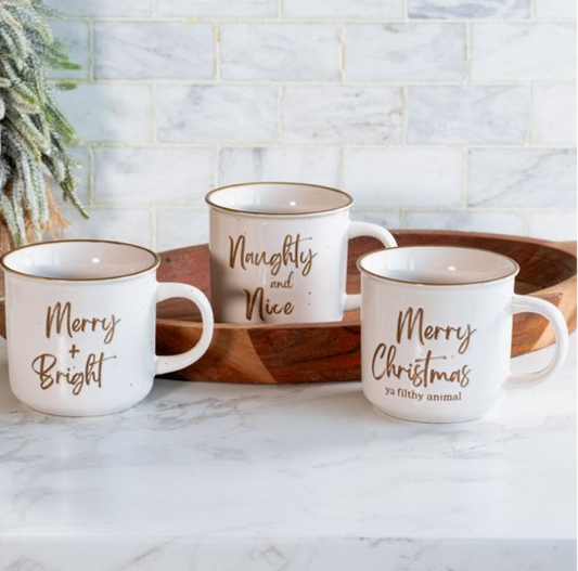 Holiday Phrase Mugs, Feathered Farmhouse