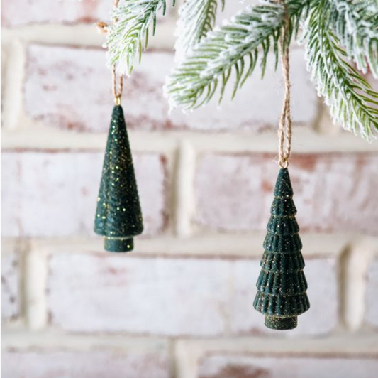 Green Velvet Tree Ornament, Feathered Farmhouse