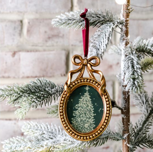Gold Oval Frame Ornament, Feathered Farmhouse