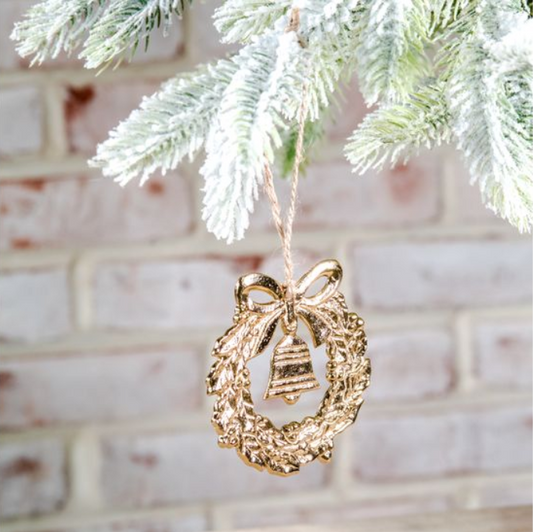 Gold Wreath Ornament, Feathered Farmhouse