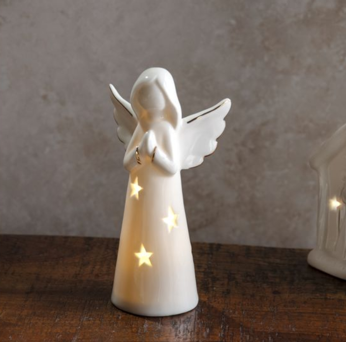 Ceramic LED Angel, Feathered Farmhouse
