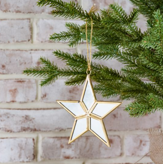 Gold Mirror Star Ornament, Feathered Farmhouse