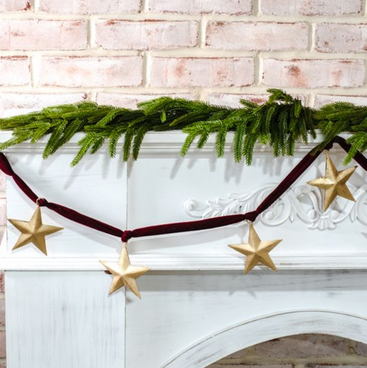 Gold Star + Red Velvet Garland, Feathered Farmhouse