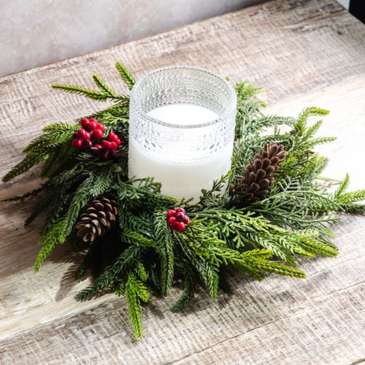 Berry Pinecone Candle Ring, Feathered Farmhouse