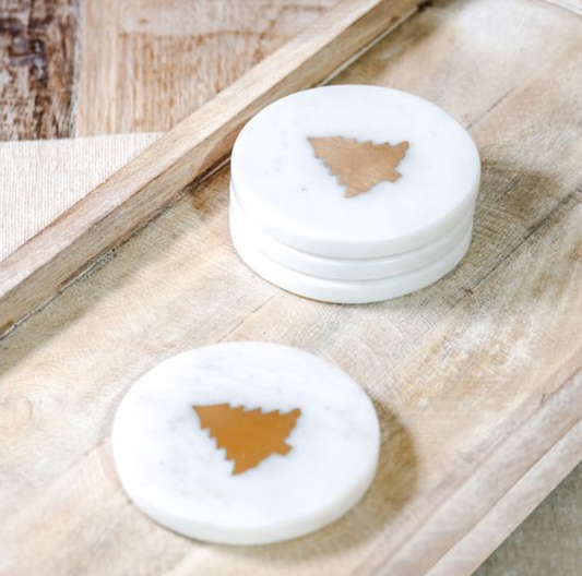 Gold Christmas Tree  Marble Coasters, Feathered Farmhouse
