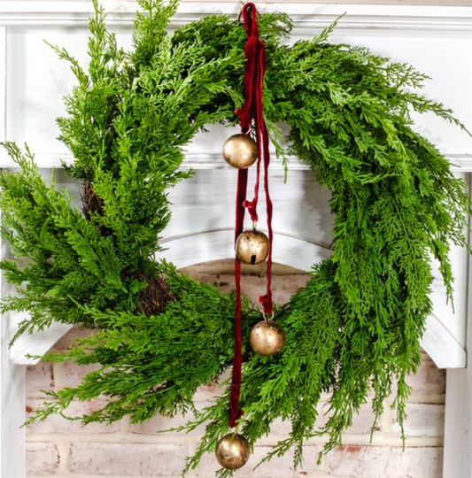 Burnt Gold Maroon Velvet Bell Hanger, Feathered Farmhouse