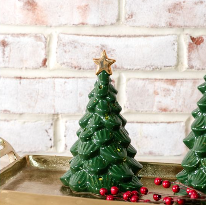 Green LED Tree with Star, Feathered Farmhouse