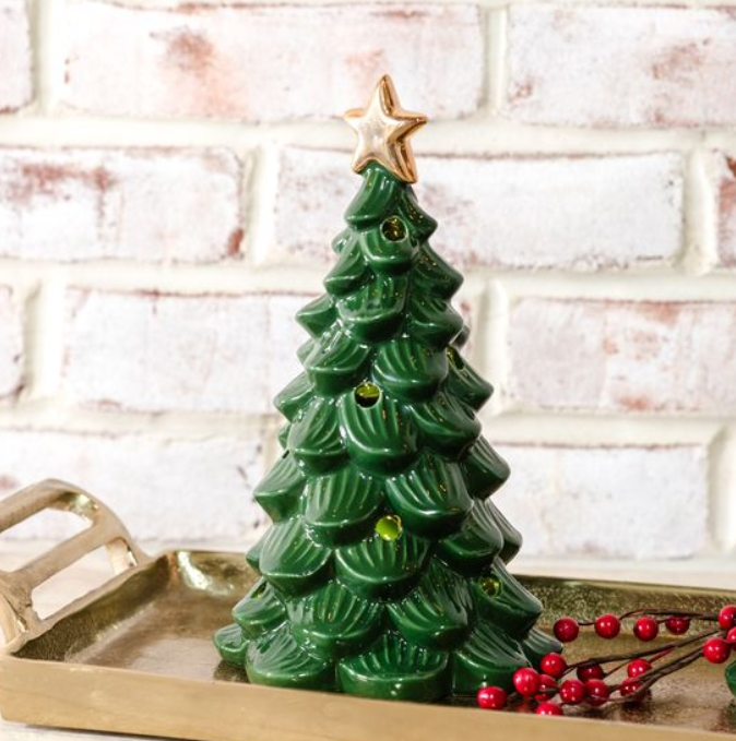 Green LED Tree with Star, Feathered Farmhouse