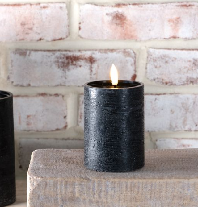 Black LED Pillar Candle, Feathered Farmhouse