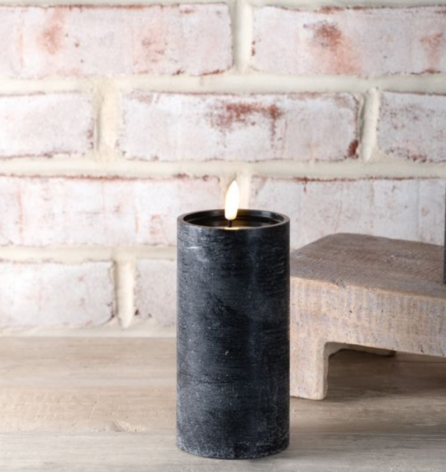Black LED Pillar Candle, Feathered Farmhouse