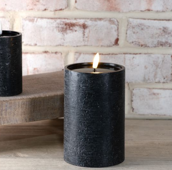 Black LED Pillar Candle, Feathered Farmhouse
